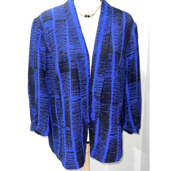 Sejour 16W Black & Blue Open Swing Jacket 100% Rayon, Fully Lined, 3/4 Sleeves - Picture 1 of 15